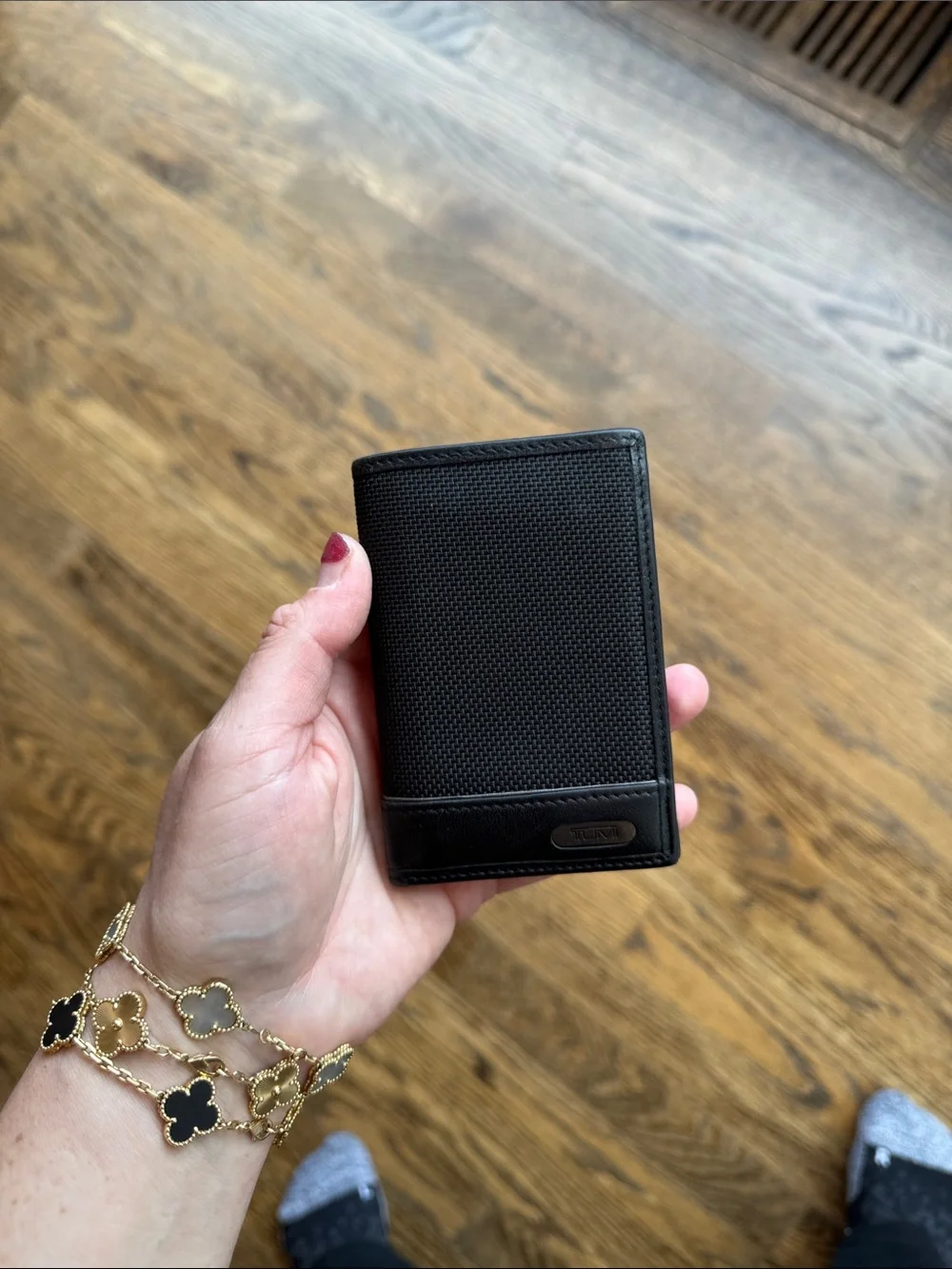 Tumi Black Textured Nylon & Leather men's wallet card holder
